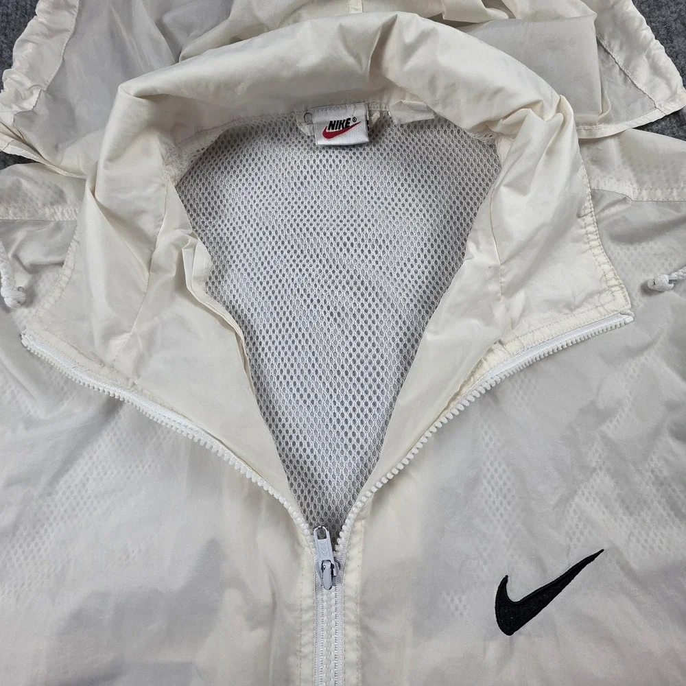 Vintage 90s Nike Windbreaker Jacket Men's XL White Nylon Made in USA Hooded Y2K‎